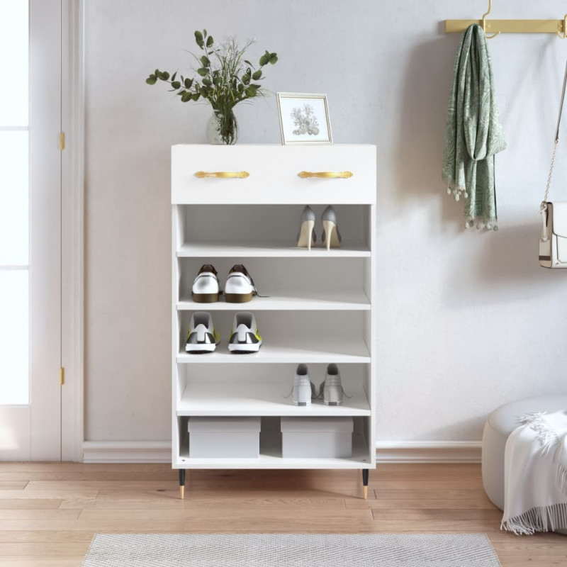 Szafka na buty, biała, 60x35x105 cm, materiał drewnopochodny