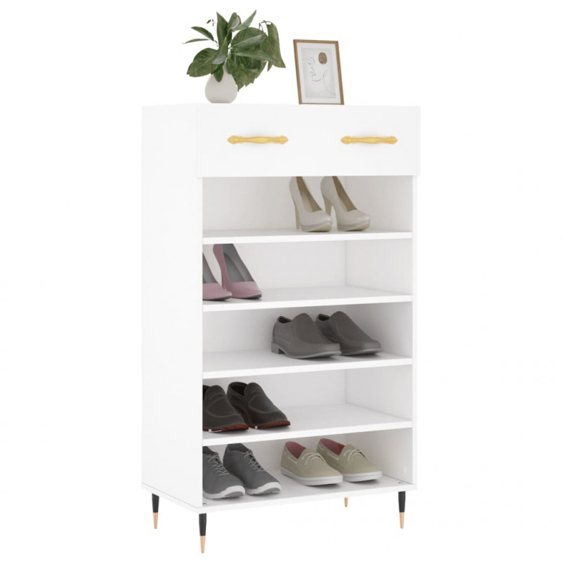 Szafka na buty, biała, 60x35x105 cm, materiał drewnopochodny