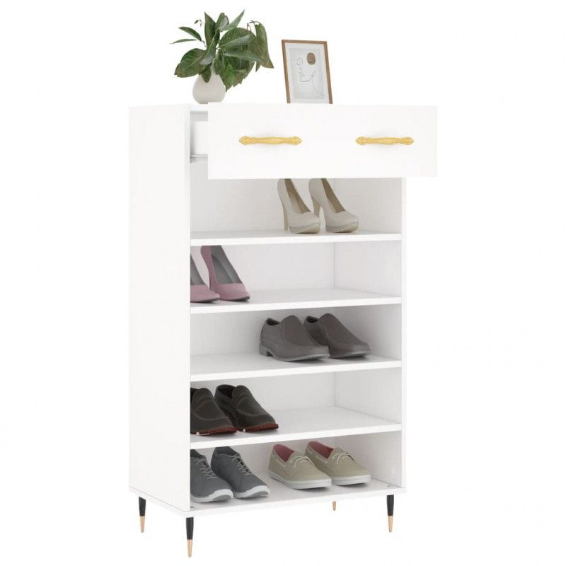 Szafka na buty, biała, 60x35x105 cm, materiał drewnopochodny