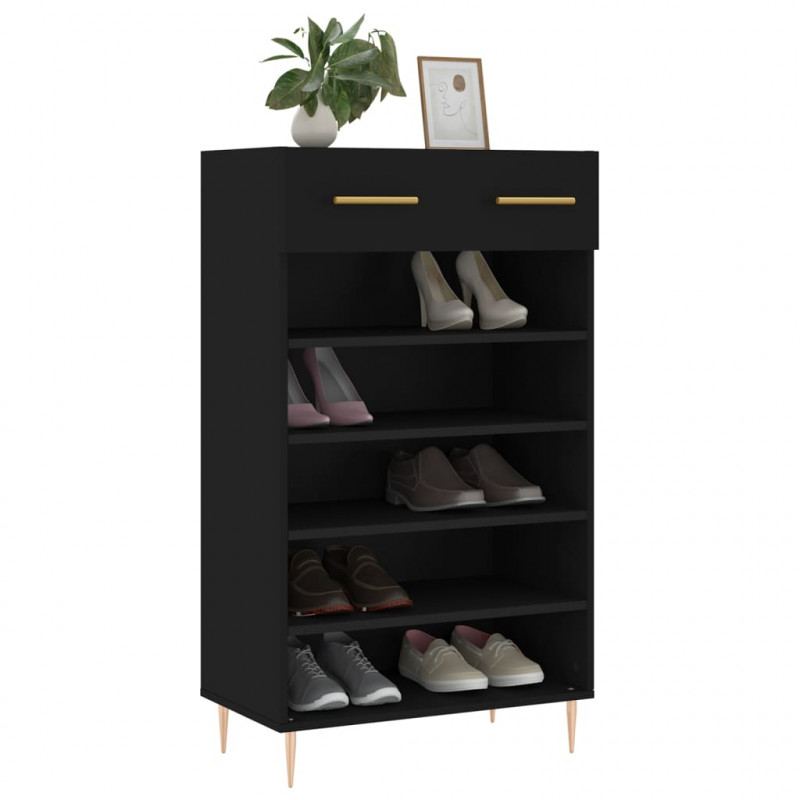 Szafka na buty, czarna, 60x35x105 cm, materiał drewnopochodny