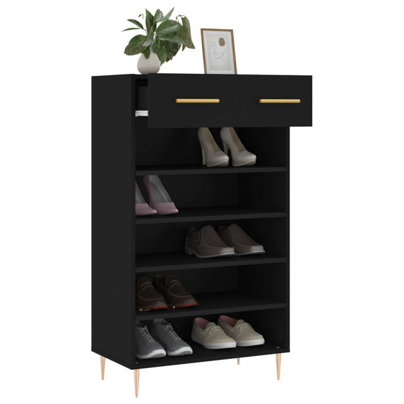 Szafka na buty, czarna, 60x35x105 cm, materiał drewnopochodny
