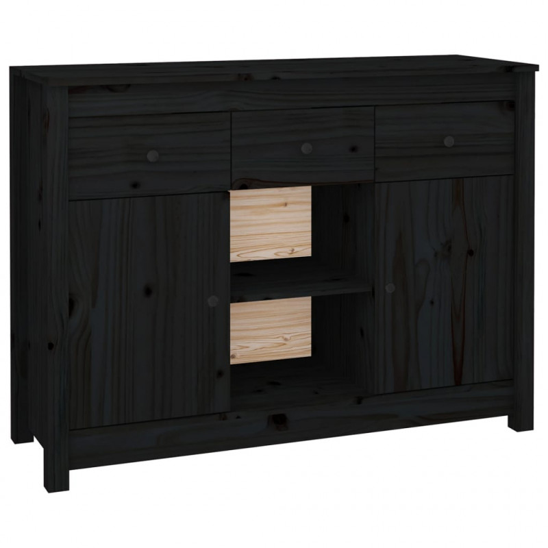 Szafka, czarna, 100x35x74,5 cm, lite drewno sosnowe