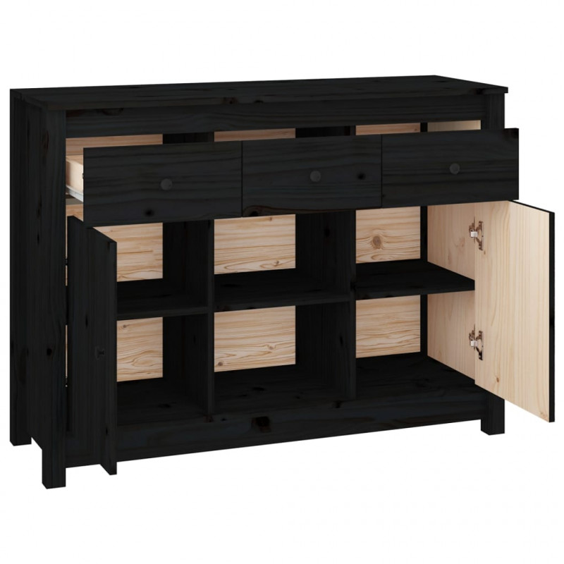 Szafka, czarna, 100x35x74,5 cm, lite drewno sosnowe