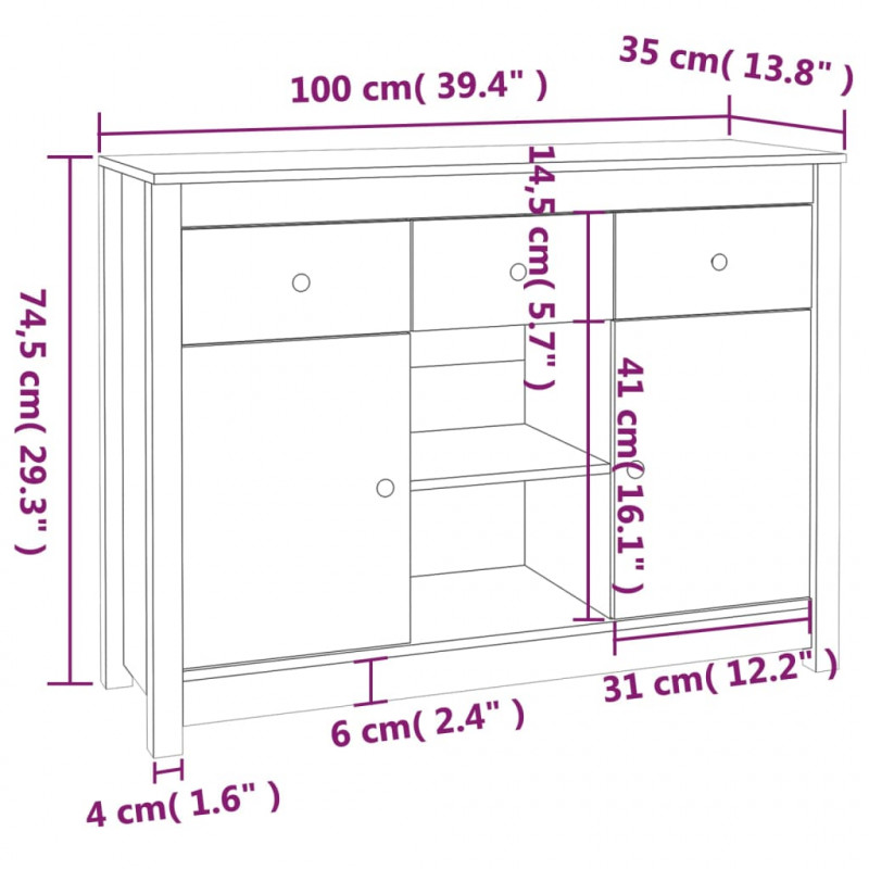 Szafka, czarna, 100x35x74,5 cm, lite drewno sosnowe