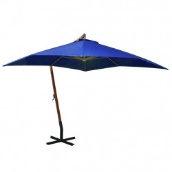 Parasol ogrodowy wiszący, jodłowy słupek, niebieski, 3x3 m