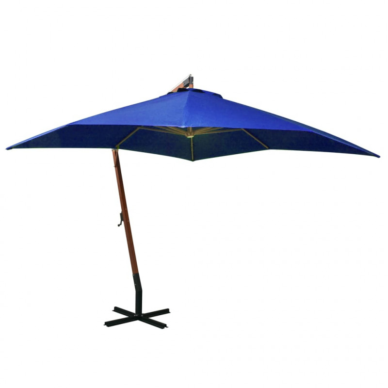 Parasol ogrodowy wiszący, jodłowy słupek, niebieski, 3x3 m
