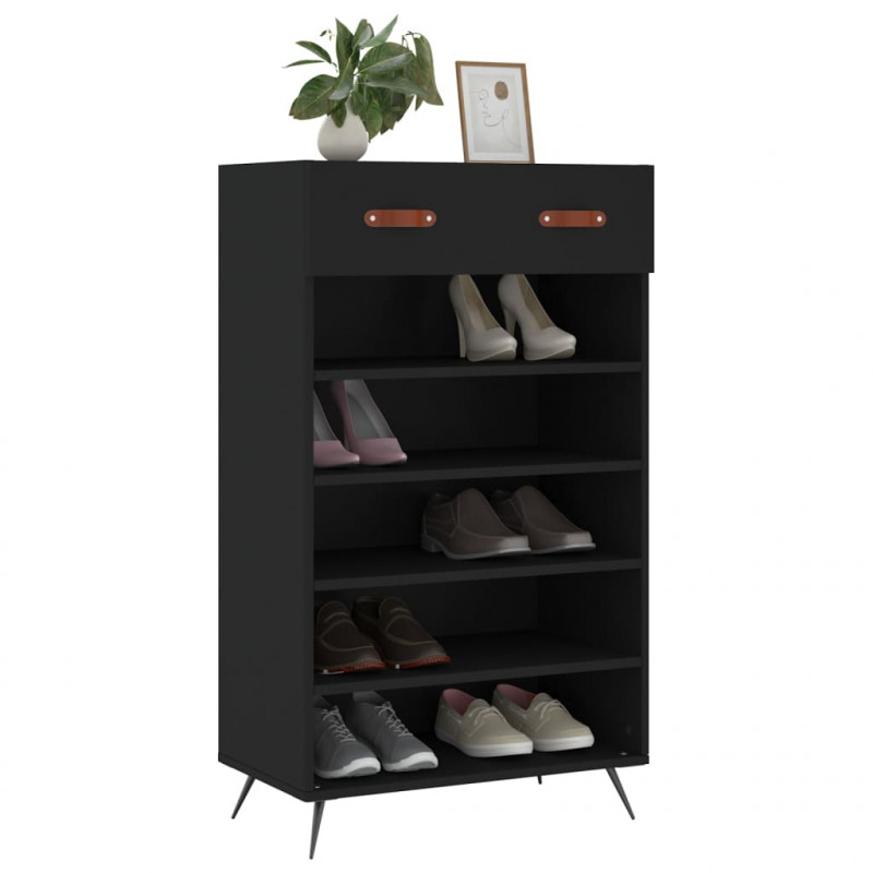 Szafka na buty, czarna, 60x35x105 cm, materiał drewnopochodny
