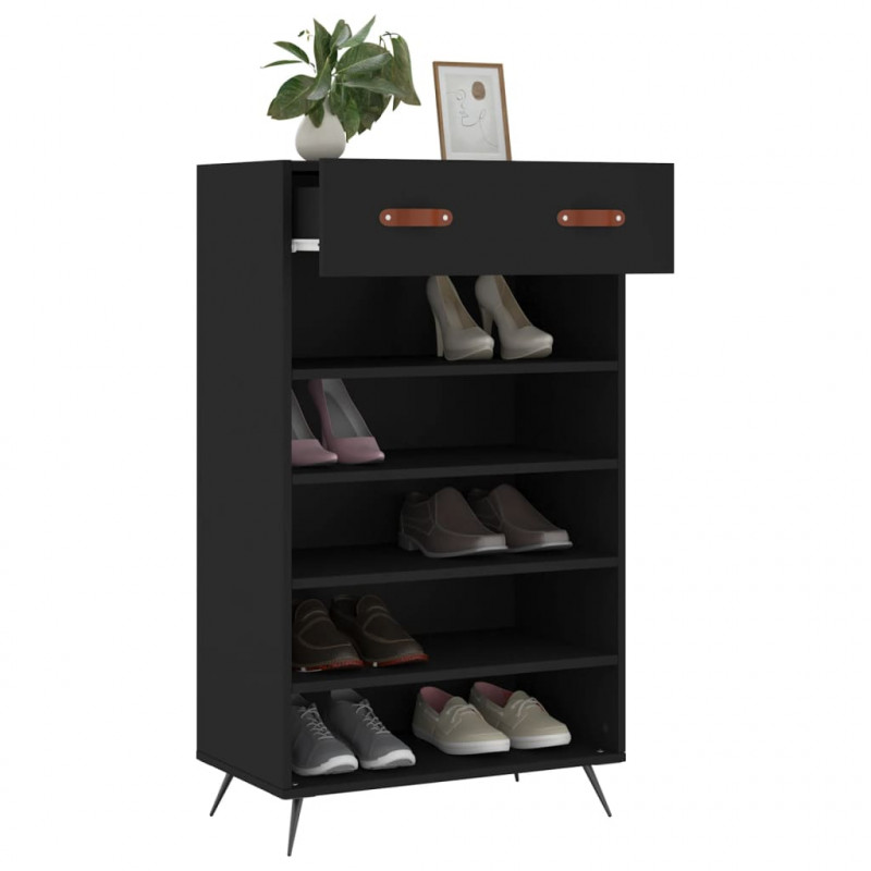 Szafka na buty, czarna, 60x35x105 cm, materiał drewnopochodny