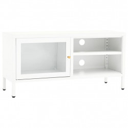 Szafka pod telewizor, biała, 90x30x44 cm, stal i szkło