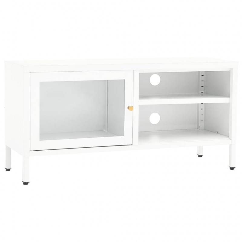 Szafka pod telewizor, biała, 90x30x44 cm, stal i szkło