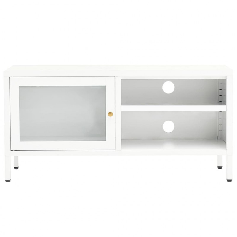 Szafka pod telewizor, biała, 90x30x44 cm, stal i szkło