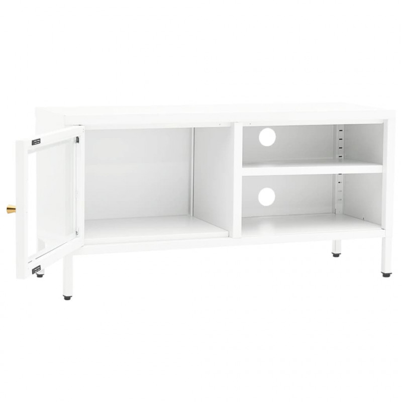 Szafka pod telewizor, biała, 90x30x44 cm, stal i szkło