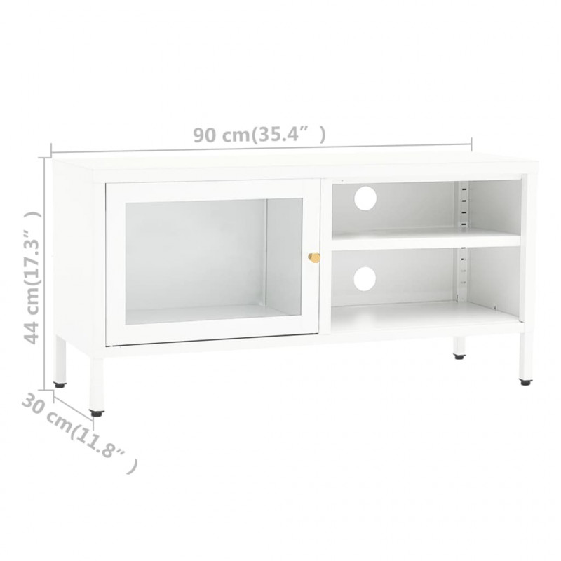 Szafka pod telewizor, biała, 90x30x44 cm, stal i szkło