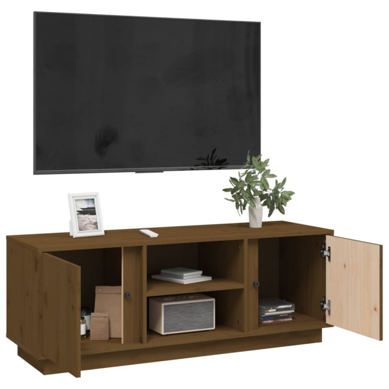 Szafka pod TV, miodowy brąz, 110x35x40,5cm, lite drewno sosnowe