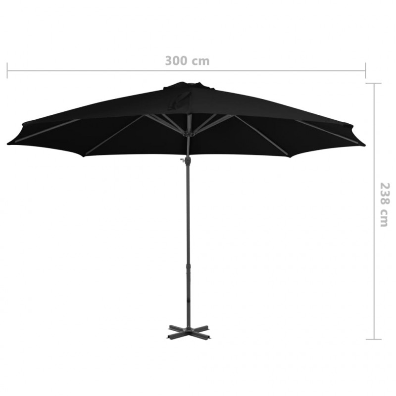 Parasol wiszący z aluminiowym słupkiem, 300 cm, czarny