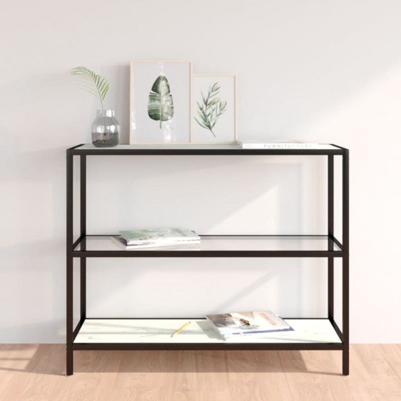 Półka, przezroczysta/biały marmur 100x36x90 cm, szkło hartowane