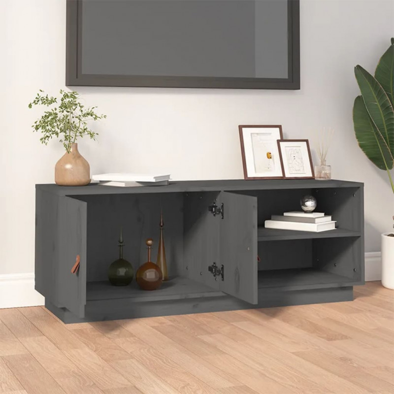 Szafka pod TV, szara, 105x34x40 cm, lite drewno sosnowe