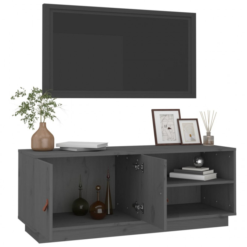 Szafka pod TV, szara, 105x34x40 cm, lite drewno sosnowe