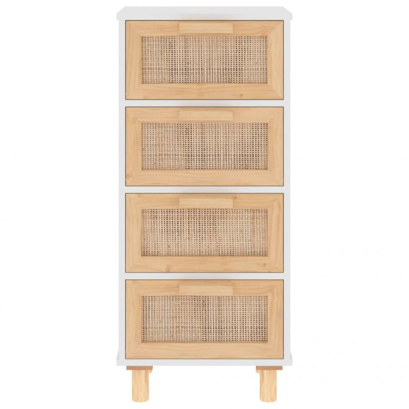 Szafka, biała, 40x30x90 cm, lita sosna i naturalny rattan