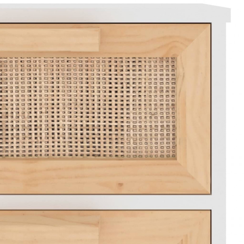 Szafka, biała, 40x30x90 cm, lita sosna i naturalny rattan