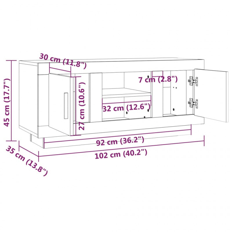 Szafka pod TV, dąb sonoma, 102x35x45 cm materiał drewnopochodny
