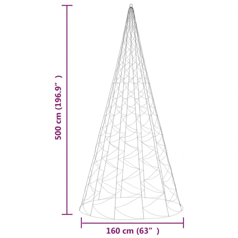 Choinka do montażu na maszcie, 1400 niebieskich LED, 500 cm