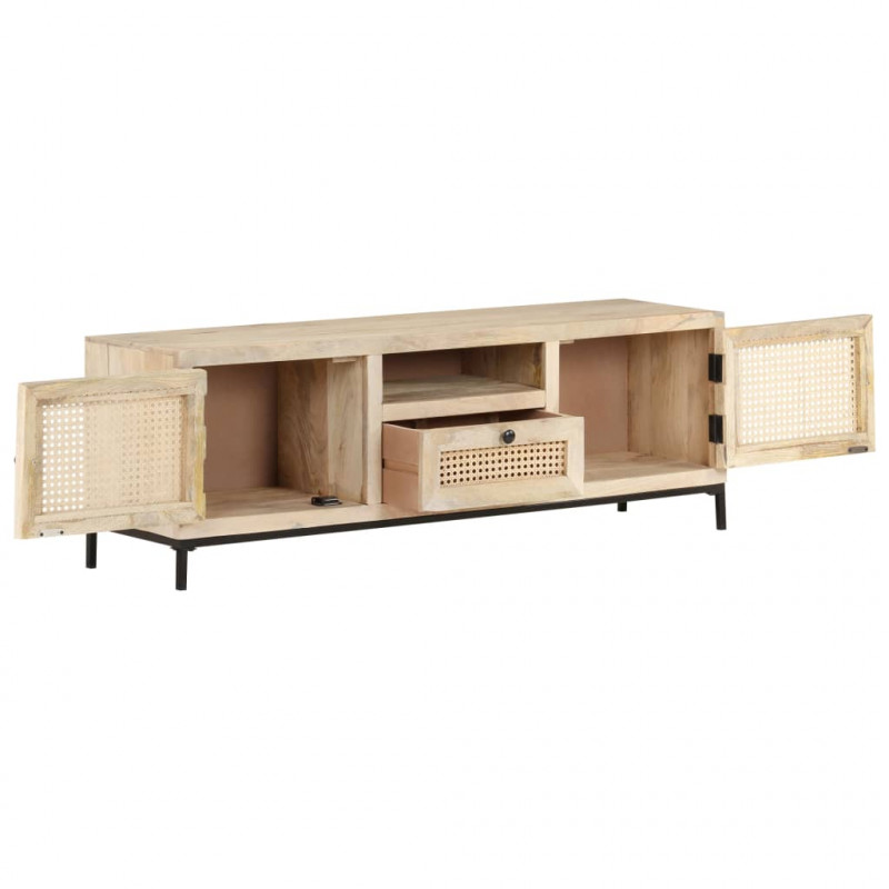 Szafka pod TV, 120x30x40 cm, drewno mango i naturalna trzcina