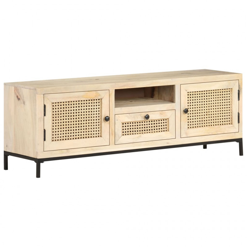Szafka pod TV, 120x30x40 cm, drewno mango i naturalna trzcina