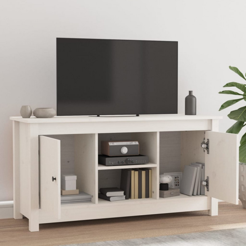 Szafka pod telewizor, biała, 103x36,5x52 cm, drewno sosnowe