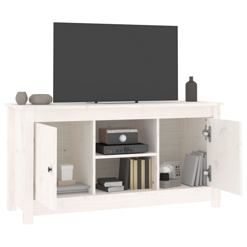 Szafka pod telewizor, biała, 103x36,5x52 cm, drewno sosnowe