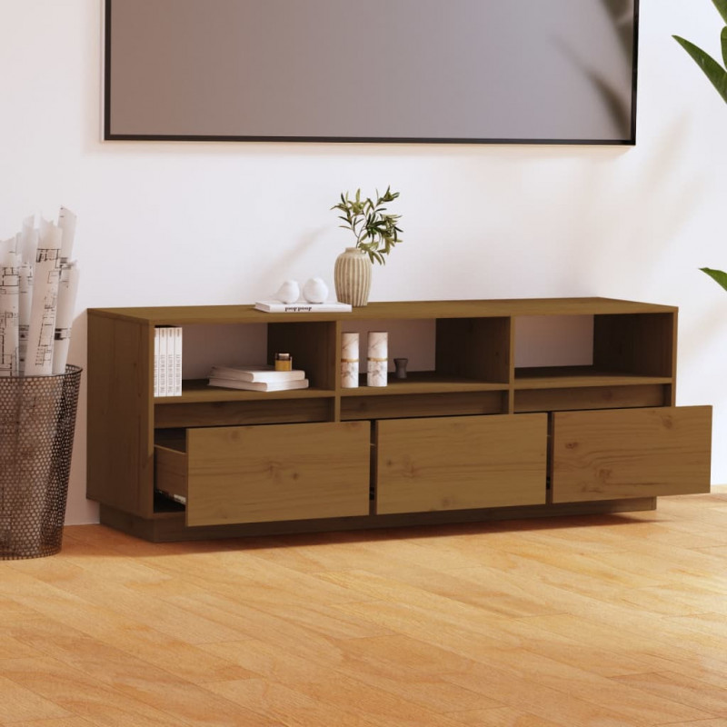 Szafka pod TV, miodowy brąz, 140x37x50 cm, lite drewno sosnowe