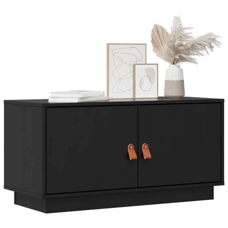 Szafka pod TV, czarna, 80x34x40 cm, lite drewno sosnowe
