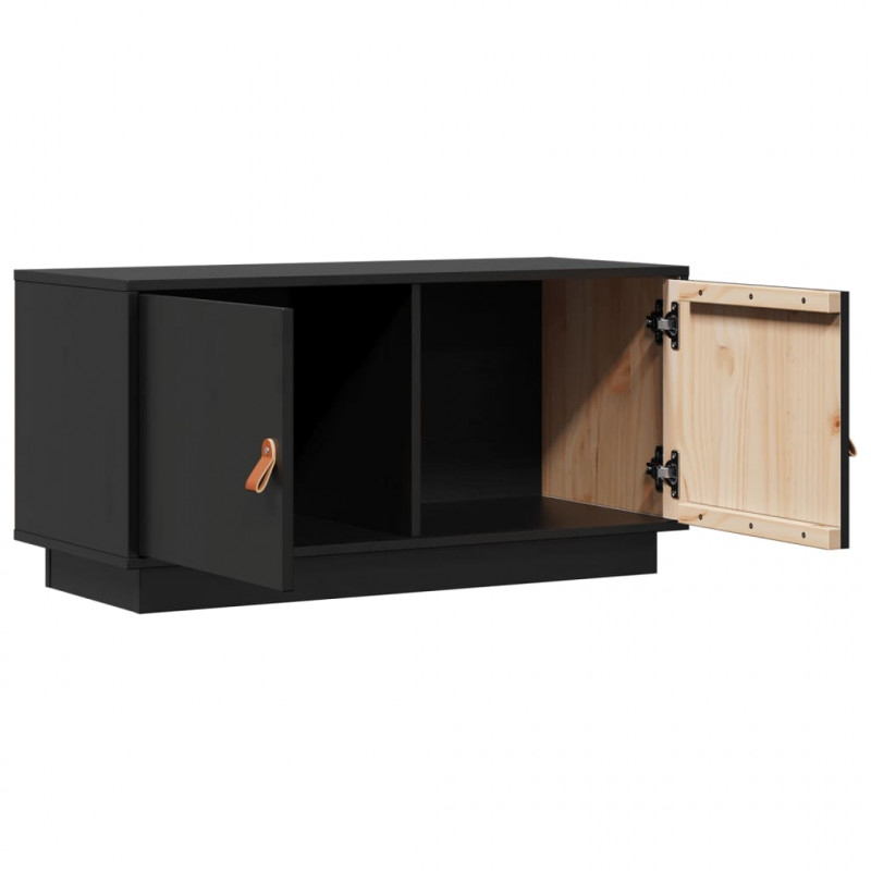 Szafka pod TV, czarna, 80x34x40 cm, lite drewno sosnowe