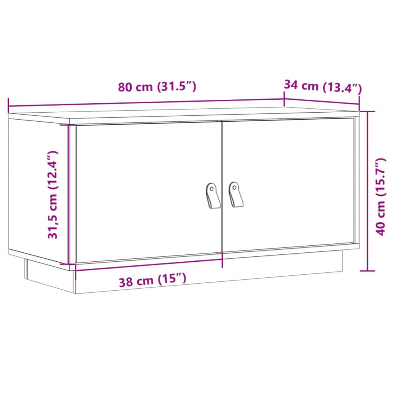 Szafka pod TV, czarna, 80x34x40 cm, lite drewno sosnowe