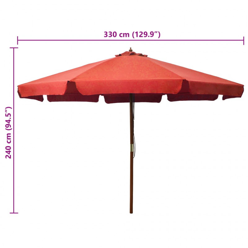 Parasol ogrodowy na drewnianym słupku, 330 cm, terakota