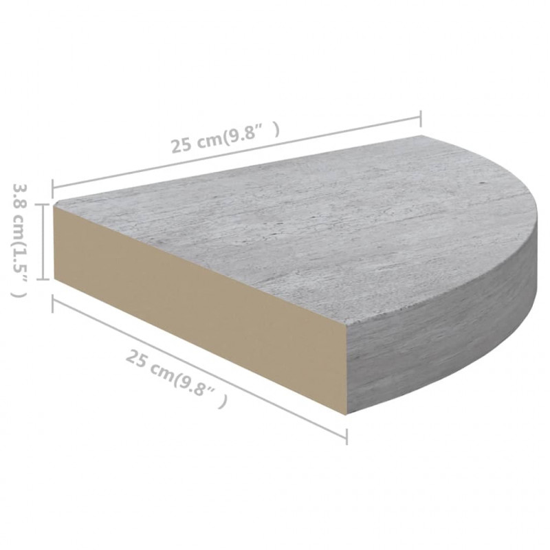 Narożne półki ścienne, 2 szt., szarość betonu, 25x25x3,8 cm MDF