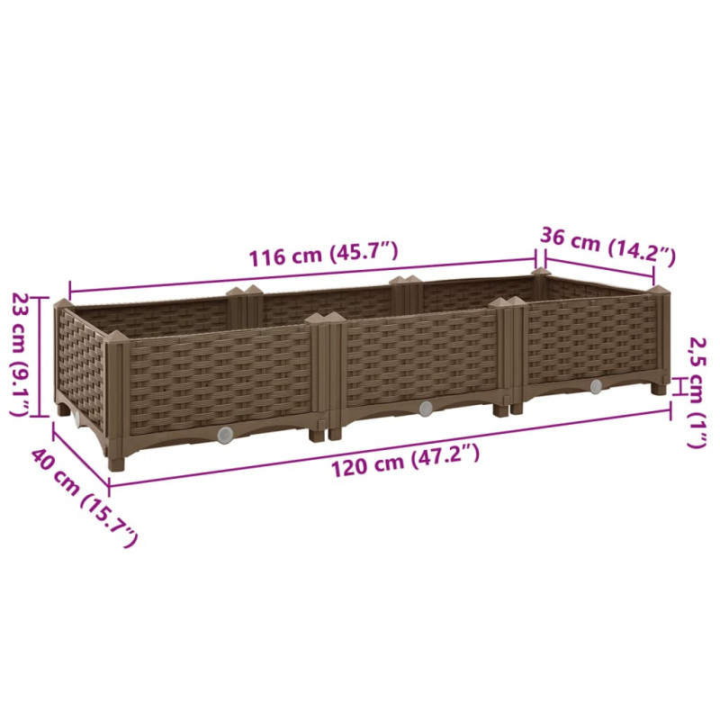 Donica do podniesionej rabaty, 120x40x23 cm, polipropylen