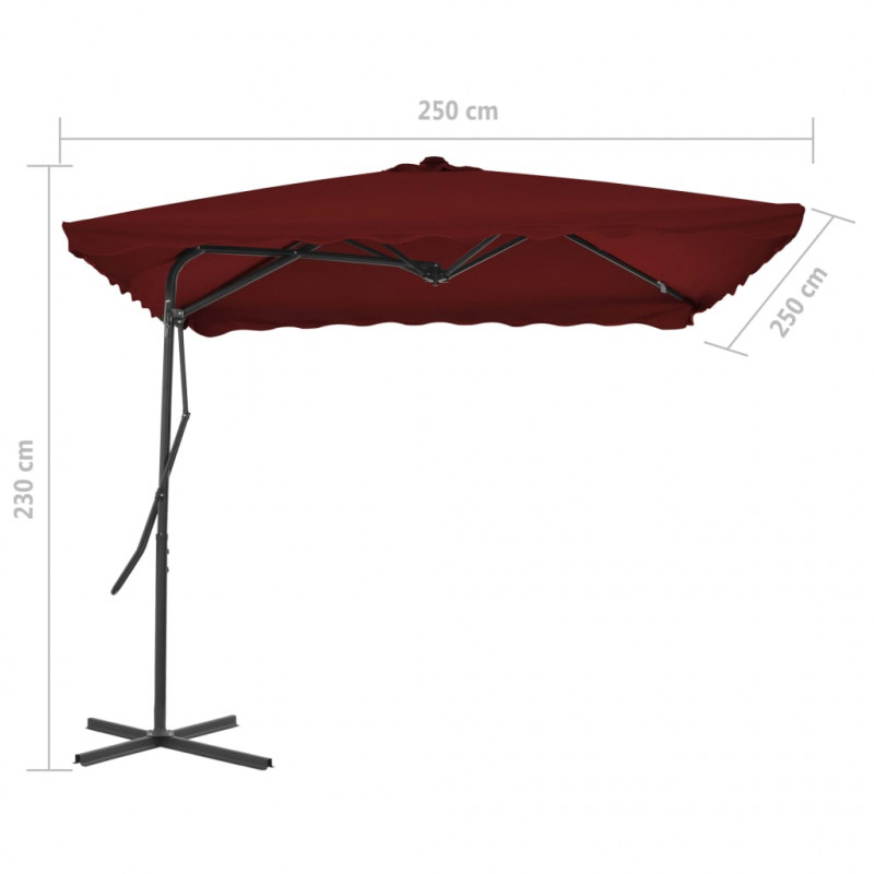 Parasol ogrodowy na stalowym słupku, bordowy, 250x250x230 cm