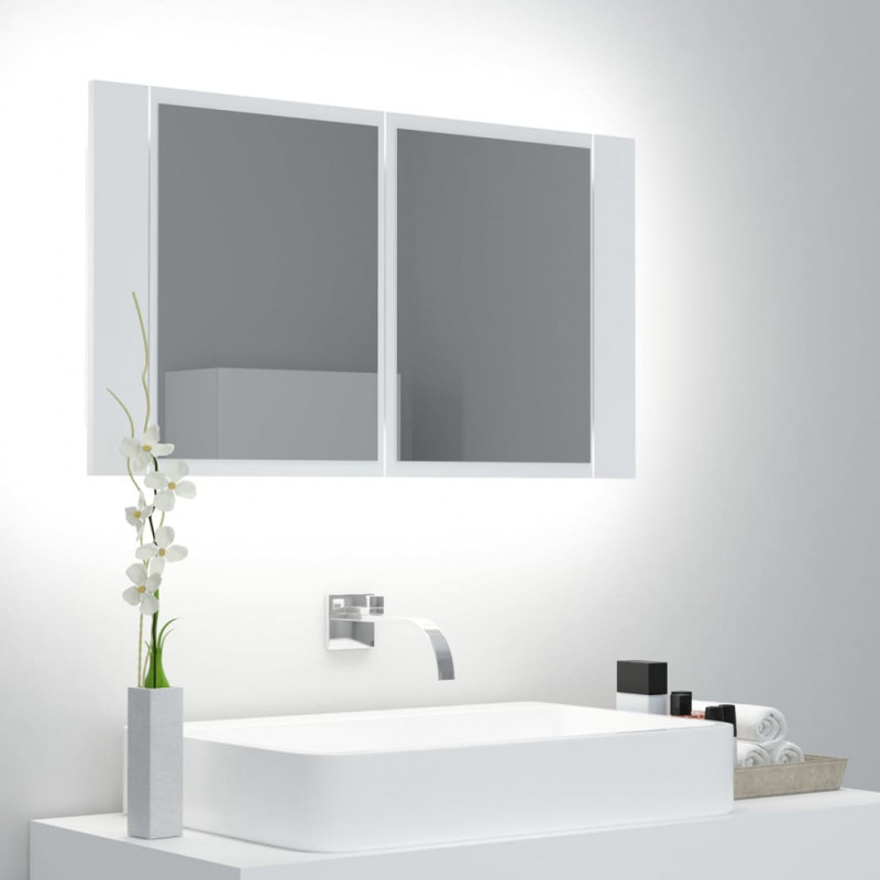 Szafka łazienkowa z lustrem i LED, biała, 80x12x45 cm, akryl
