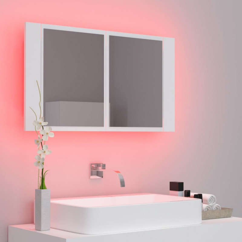 Szafka łazienkowa z lustrem i LED, biała, 80x12x45 cm, akryl