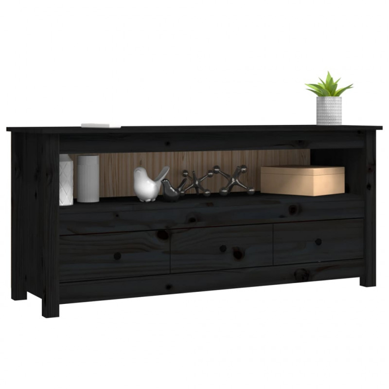 Szafka pod TV, czarna, 114x35x52 cm, lite drewno sosnowe