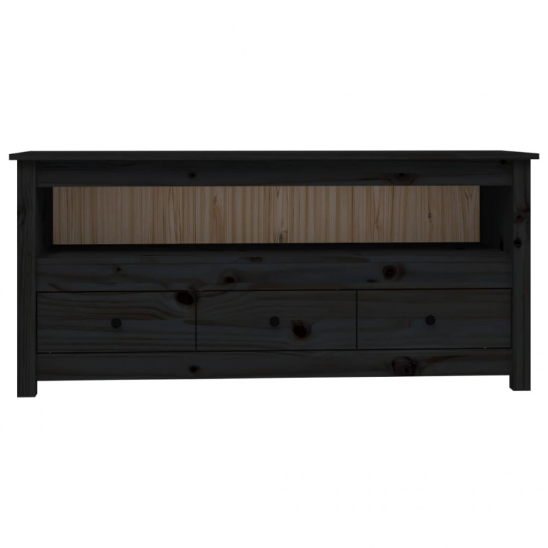 Szafka pod TV, czarna, 114x35x52 cm, lite drewno sosnowe