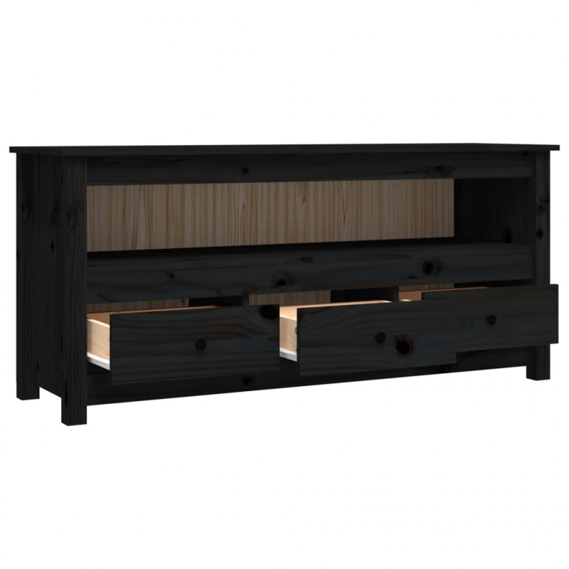 Szafka pod TV, czarna, 114x35x52 cm, lite drewno sosnowe