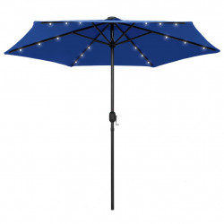 Parasol ogrodowy z LED i aluminiowym słupkiem 270 cm, niebieski