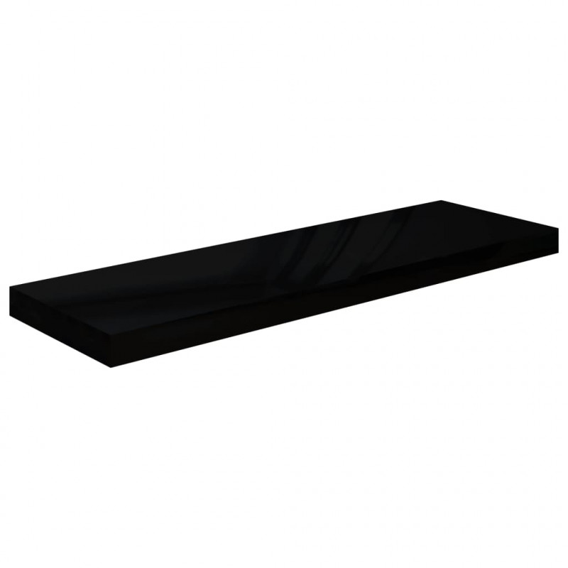 Półka ścienna, wysoki połysk, czarna, 80x23,5x3,8 cm, MDF