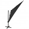 Parasol wiszący z lampkami LED i słupkiem, 300 cm, czarny