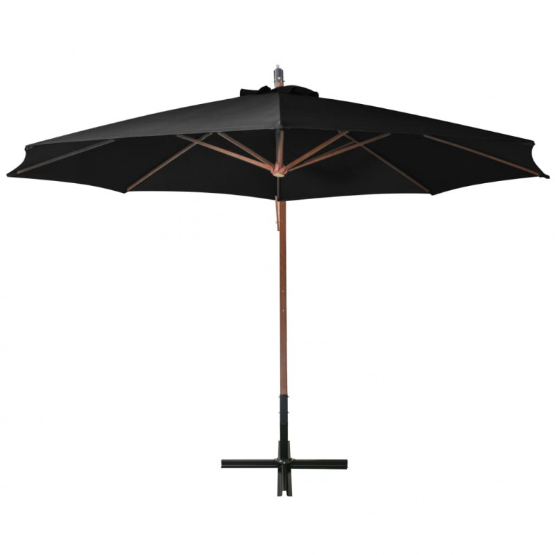 Parasol ogrodowy wiszący, jodłowy słupek, czarny, 3,5x2,9 m