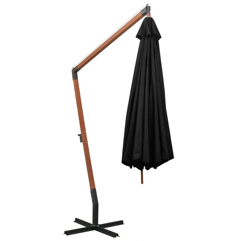 Parasol ogrodowy wiszący, jodłowy słupek, czarny, 3,5x2,9 m
