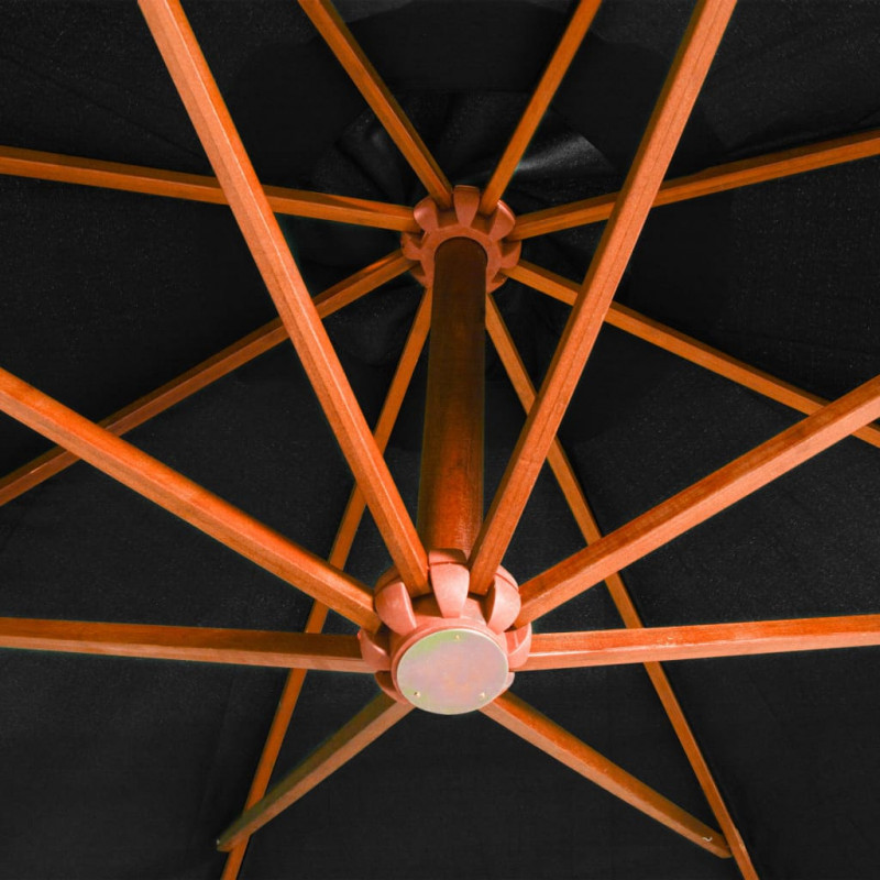 Parasol ogrodowy wiszący, jodłowy słupek, czarny, 3,5x2,9 m