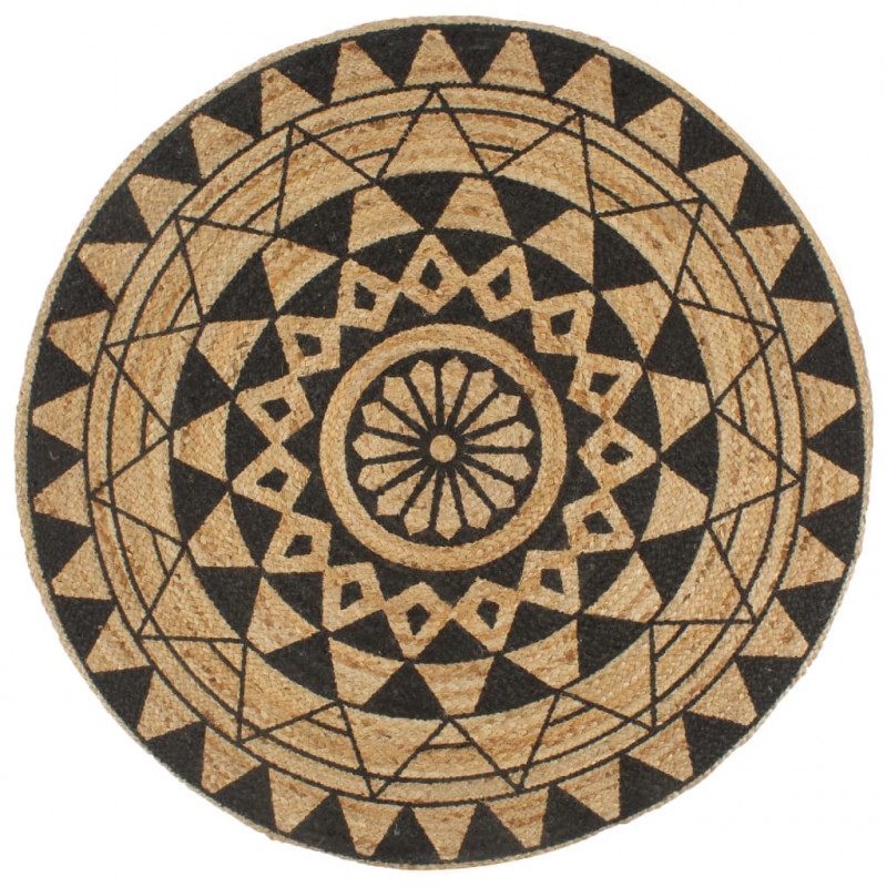 Ręcznie wykonany dywanik, juta, czarny nadruk, 150 cm